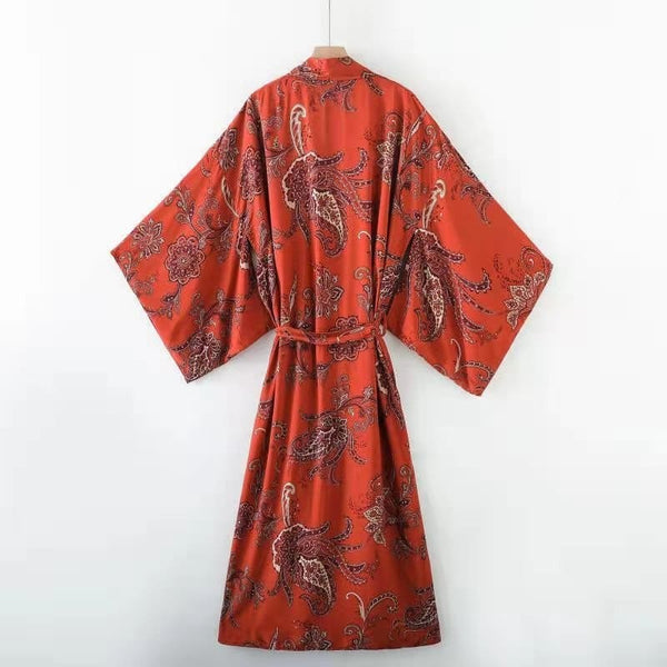 Kimono rouge fluide bohème