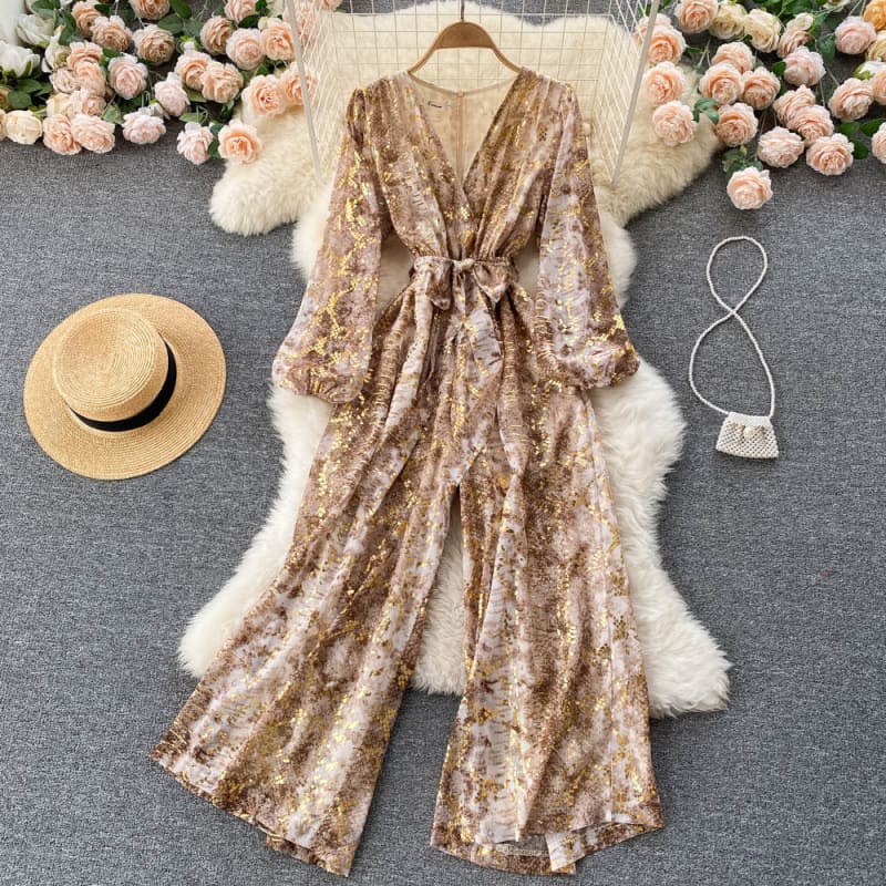 Combinaison Femme Jean Manches Longues Bohème Chic - Noire Multicolore Florale Retro, Élégante Et Confortable