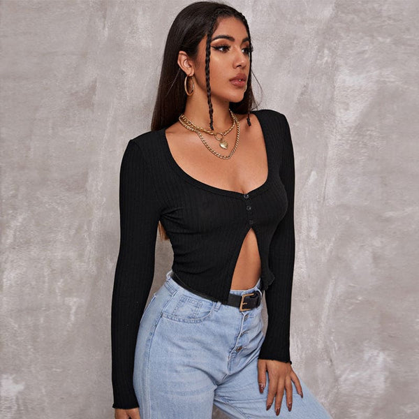 Crop top chic femme manches longues