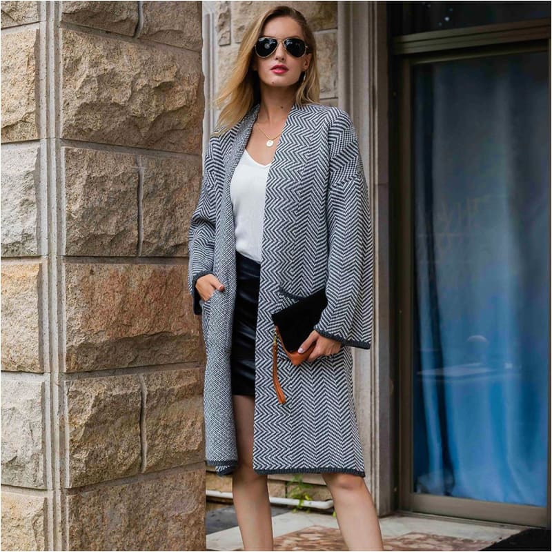 Gilet Femme Grande Taille Automne/hiver - Cardigan Long Ouvert Col V, Manches Longues Chaud Avec Poches