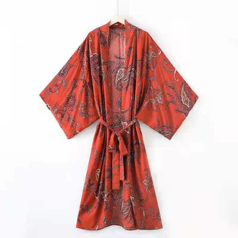 Kimono rouge fluide bohème